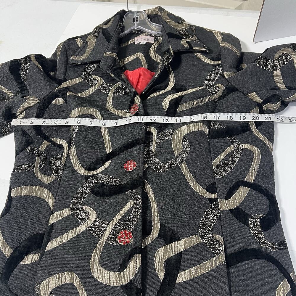 3 SISTERS Black & Gold Brocade Coat Size XL Velvet Chain Rhinestone ButtonsArtsy - Picture 8 of 12